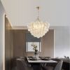 27.5-Inch Gold Pendant Light Chandelier with Threaded Clear Glass Globe Shade – Adjustable Height, Ideal for Living Room, Dining Room, Kitchen (No Bu