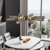 34" Modern Industrial Sputnik Chandelier, 8-Light Black and Gold Metal Pendant Light with Mesh Shades, E26 Base, Adjustable Height for Dining Room, L
