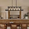 34-Inch Black Industrial Pendant Light with 5 E26 Bulb Sockets, Adjustable Chain Height – Modern Farmhouse Linear Chandelier for Dining Room, Kitchen