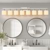 8-Light Bathroom Light Fixtures, 52inch Nickel Vanity Light with Milky White Glass Shade, Modern Bathroom Wall Lights Over Mirror, Farmhouse Wall Sco