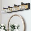 28" Modern Crystal LED Vanity Light with Black and Gold Finish – 4-Light Bathroom Wall Sconce, Elegant and Stylish Fixture for Bathroom, Bedroom, or