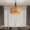Boho Hemp Rope Pendant Light, Hand-Woven Jute Hanging Lamp with Adjustable Chain, Natural Rope Shade Ceiling Light Fixture for Kitchen Island, Dining