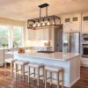 (Same as W1340P155968/L1011-RW) 32" Red Wood Industrial Farmhouse Rectangle Pendant Light, 5-Light Chandelier for Dining Room, Kitchen Island, Cafe D