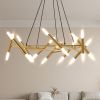 Golden Modern Chandelier Light Fixture, Branch Design with Frosted Tubes, Black Cords, Adjustable Height Pendant Light for Dining Room, Living Room,