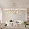 White & Golden Modern Chandelier Light Fixture, Branch Design with Frosted Tubes, Black Cords, Adjustable Height Pendant Light for Dining Room, Livin