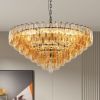 Modern Round Chandelier, 37" Extra Large Black Chandeliers for Dining Room, 14-Light with Tiered Smoke Glass Tubes Ceiling Light, Pendant Lighting Fi