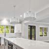 16" Elegant Crystal Pendant Chandelier with Chrome Finish – 7-Light Drum Light Fixture with Clear Crystal Strands for Dining Room, Living Room, or Be