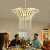 (Same as W1340P189414/L005016-D600-P8G) 24" Modern Crystal Round Chandelier with Gold Finish, Elegant Pendant Light with Cascading Beads, for Dining