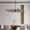 34" Modern Industrial Sputnik Chandelier, 8-Light Black and Gold Metal Pendant Light with Mesh Shades, E26 Base, Adjustable Height for Dining Room, L