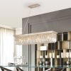 Modern Crystal Chandelier for Dining Room 8-Light Gold Rectangle Raindrop Chandelier Contemporary Rectangular Pendant Light Fixture for Kitchen Islan