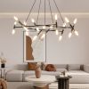 Black & Golden Modern Chandelier Light Fixture, Branch Design with Frosted Tubes, Black Cords, Adjustable Height Pendant Light for Dining Room, Livin
