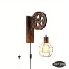 Retro Industrial Wall Sconce, 1Pack Antique Brass Vintage Plug In Wall Lighting, Industrial Lantern Retro Lamp Metal Wall Light Fixtures For Bedside