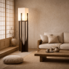 Minimalist Japanese Zen Floor Lamp, Solid Wood Standing Lamp with Soft Fabric Shade , soft ambient light perfect for bedrooms, living rooms, or medit