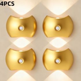 LED Modern Indoor Wall Light with Motion Sensor 3 Color Modes 2700K/4500K/6500K USB Rechargeable Magnetic Portable Wall Sconce for Living Room Bedroom (Color: Golden 4 PCS)