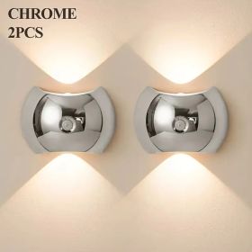 LED Modern Indoor Wall Light with Motion Sensor 3 Color Modes 2700K/4500K/6500K USB Rechargeable Magnetic Portable Wall Sconce for Living Room Bedroom (Color: Silver 2 PCS)