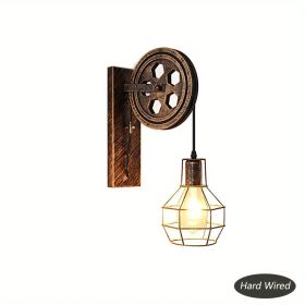 Retro Industrial Wall Sconce, 1Pack Antique Brass Vintage Plug In Wall Lighting, Industrial Lantern Retro Lamp Metal Wall Light Fixtures For Bedside (Style: Wiring)