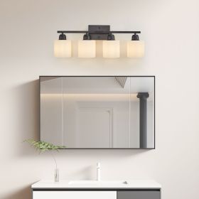 Black Bathroom Light Fixtures, 4-Light Modern Vanity Light Over Mirror, Wall Sconces with Milky White Frosted Glass Shades, E26 Socket (Bulbs Not Inc (Color: Black, Material: Iron)