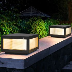 12" Black Solar Powered LED Post Cap Light, Modern Outdoor LED Fence Light for Pathways, Decks, and Patios (2-Pack) (Color: Black, Material: Aluminium)