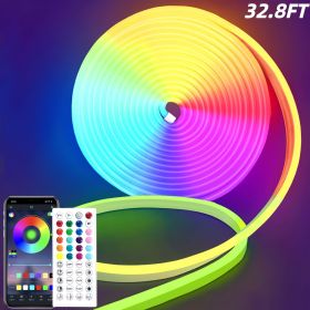 RGB Neon LED Strip Lights, 16.4Ft Led Neon Rope Lights with App Remote Control, Music Sync,Waterproof, Flexible DIY Lights Design for Bedroom, Living (size: 32.8FT)