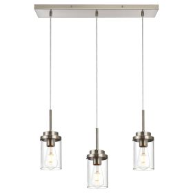 Kitchen Pendant Lighting Over Island 3 Lights Linear Chandelier Matte Black/ Brushed Nickel Finish Dining Room Light Fixtures Ceiling Hanging Lamp wi (Color: Brushed Nickel)