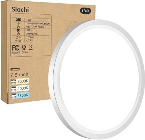 Flush Mount Ceiling Light Fixtures - 3000K-4000K-6500K & 100W Equivalent Flat Led Lights for Room Ceiling,7.5Inch Ultra Thin Round White Ceiling Ligh (Color: White)