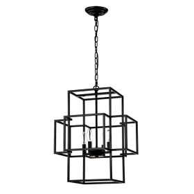 4-Light Metal Lantern Tiered Pendant Hanging Light Fixtures, Industrial Farmhouse Adjustable Height Chandeliers for Dining Room Hallway Foyer Entrywa (Color: as Pic)