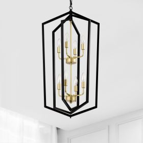8-Light Lantern Tired Farmhouse Ceiling Hanging Light Black Chandelier Metal Modern Pendant Light Fixtures for Kitchen Island Dining Room Living Room (Color: as Pic)