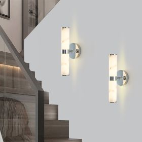 Resin Imitation Marble and Chrome Wall Sconce, Set of 2,Modern Vertical Light Fixture for Bathrooms, Hallways, and Bedrooms (Only Indoor) (Color: Chrome, Material: Iron)