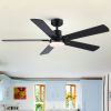 52 in. Integrated LED Farmhouse Indoor/Outdoor Black Smart Ceiling Fan with Remote Control