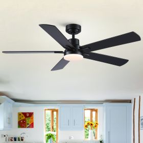 52 in. Integrated LED Farmhouse Indoor/Outdoor Black Smart Ceiling Fan with Remote Control (Color: Black, Material: Metal+Plywood)