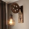 Retro Industrial Wall Sconce, 1Pack Antique Brass Vintage Plug In Wall Lighting, Industrial Lantern Retro Lamp Metal Wall Light Fixtures For Bedside