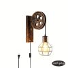 Retro Industrial Wall Sconce, 1Pack Antique Brass Vintage Plug In Wall Lighting, Industrial Lantern Retro Lamp Metal Wall Light Fixtures For Bedside