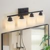 Black Bathroom Light Fixtures, 4-Light Modern Vanity Light Over Mirror, Wall Sconces with Milky White Frosted Glass Shades, E26 Socket (Bulbs Not Inc