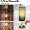 Small Bedside Lamp Touch Control Table Lamp with USB A+C Charging Ports & AC Outlet 3-Way Dimmable Nightstand Lamp with Linen Fabric Shade for Bedroo