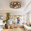 Caged Ceiling Fan with Lights Remote Control, Low Profile Flush Mount Farmhouse Modern Ceiling fans, 6 Speeds Reversible Blades, 5 LED Bulbs Include(
