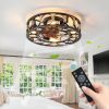 Caged Ceiling Fan with Lights Remote Control, Low Profile Flush Mount Farmhouse Modern Ceiling fans, 6 Speeds Reversible Blades, 5 LED Bulbs Include(